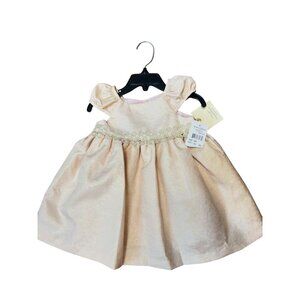 Laura Ashley London Baby Girl Pink & Gold Jacquard Dress NWT Size 18M